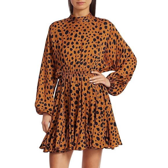 Rhode Dresses Brown Black Leopard Print Long Sleeve Caroline Mini Dress XS - Picture 2 of 14